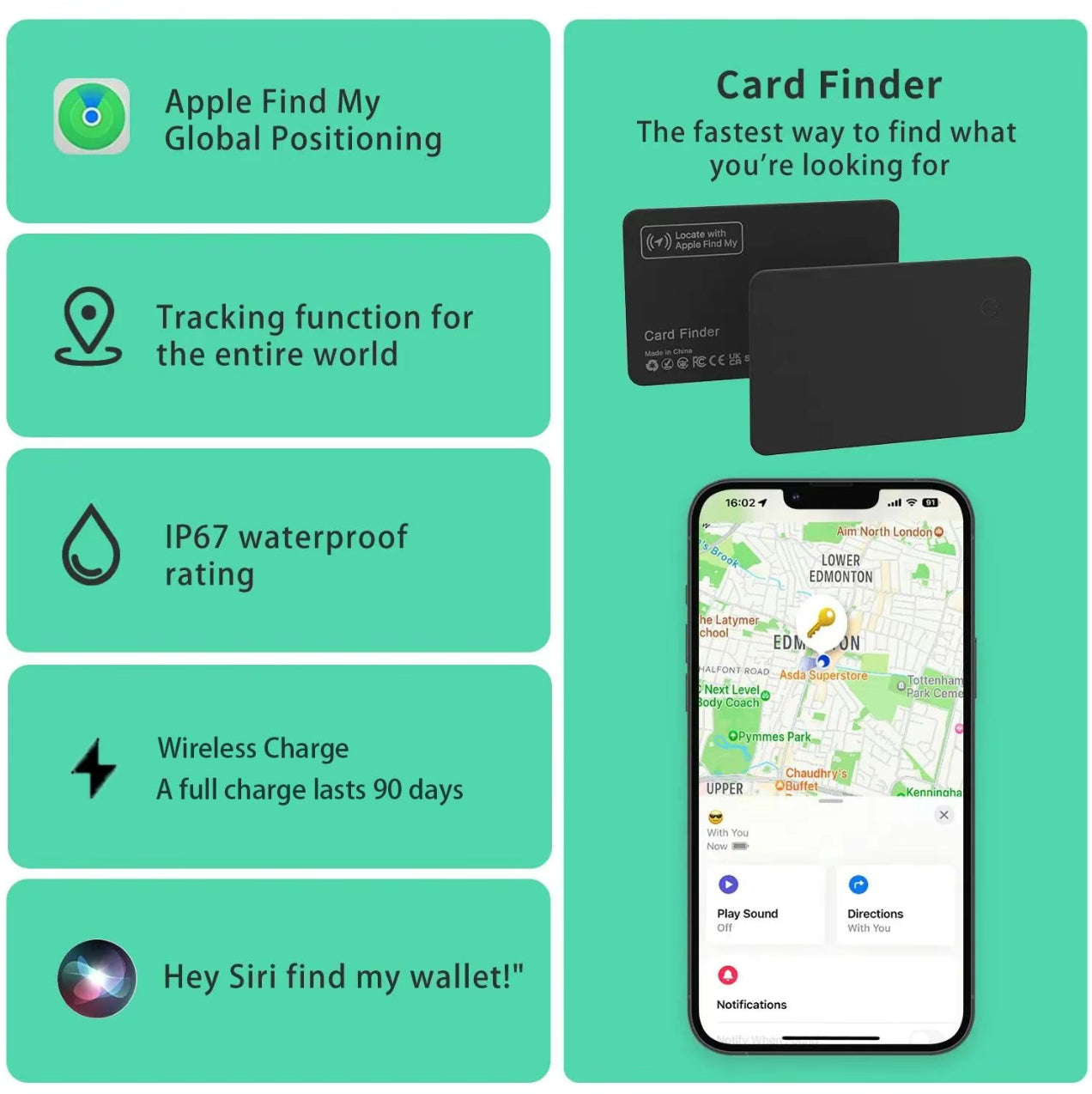 Wallet GPS Tracker Card – Works with Apple Find My
