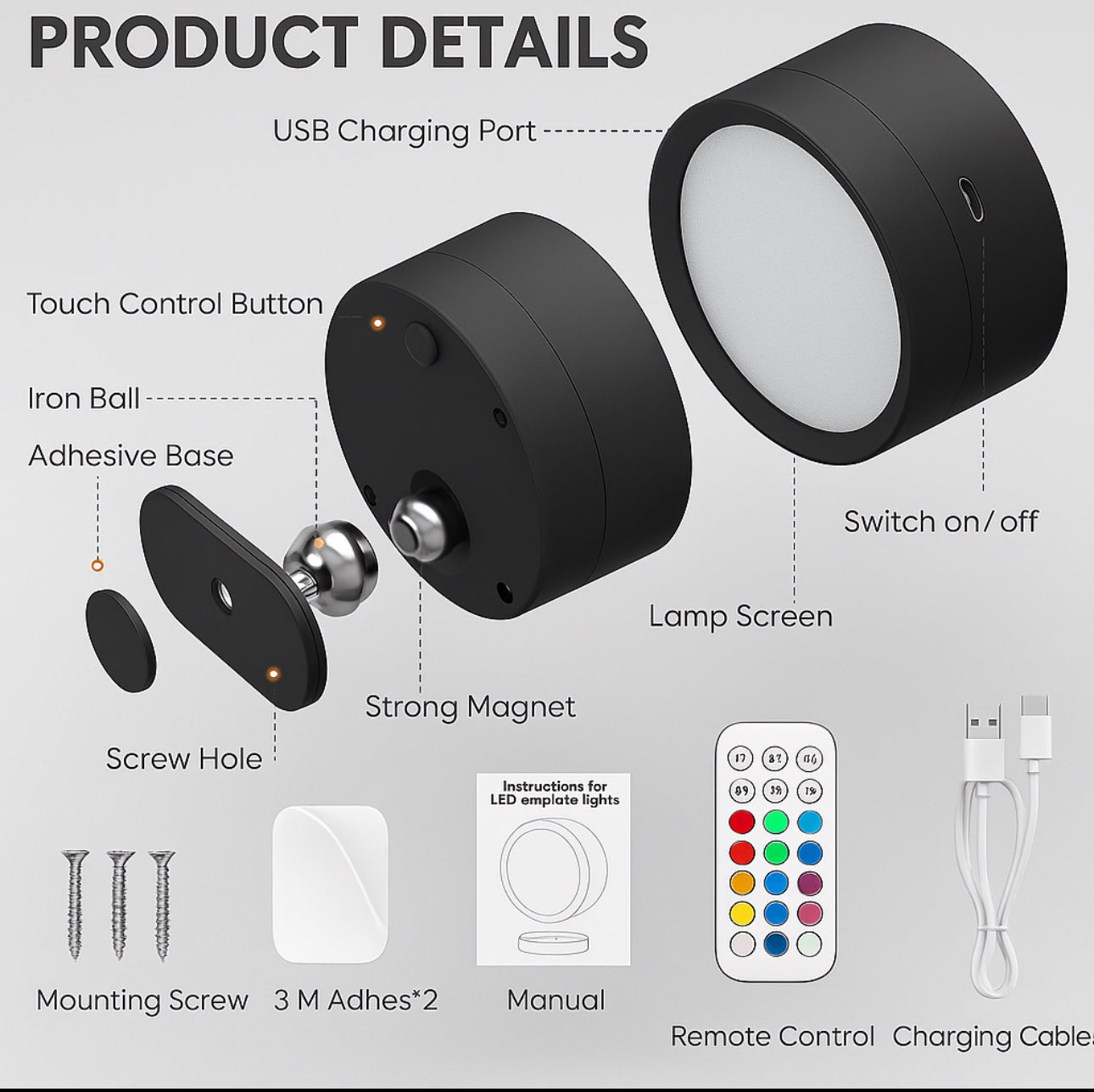 Magnetic LED Wall Light Wireless + Remote | 360° Touch Glow