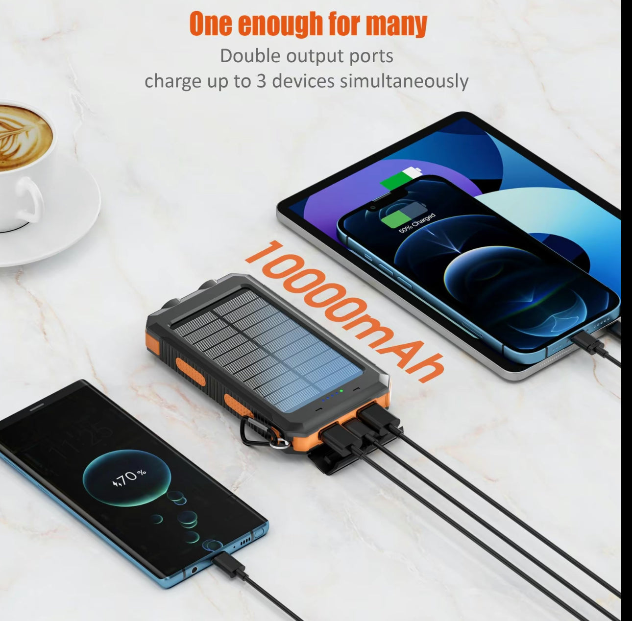 Solar Power Bank 20000mAh | Emergency Charger with Torch & USB Output