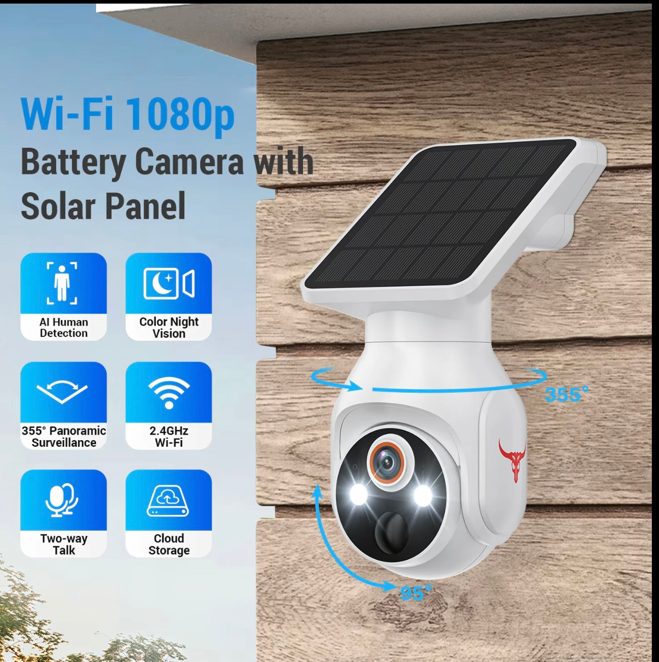 Wireless Solar Security Camera with Remote Control, Night Vision & Human Detection