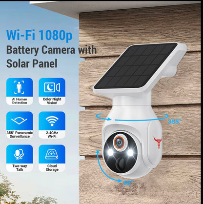Wireless Solar Security Camera with Remote Control, Night Vision & Human Detection