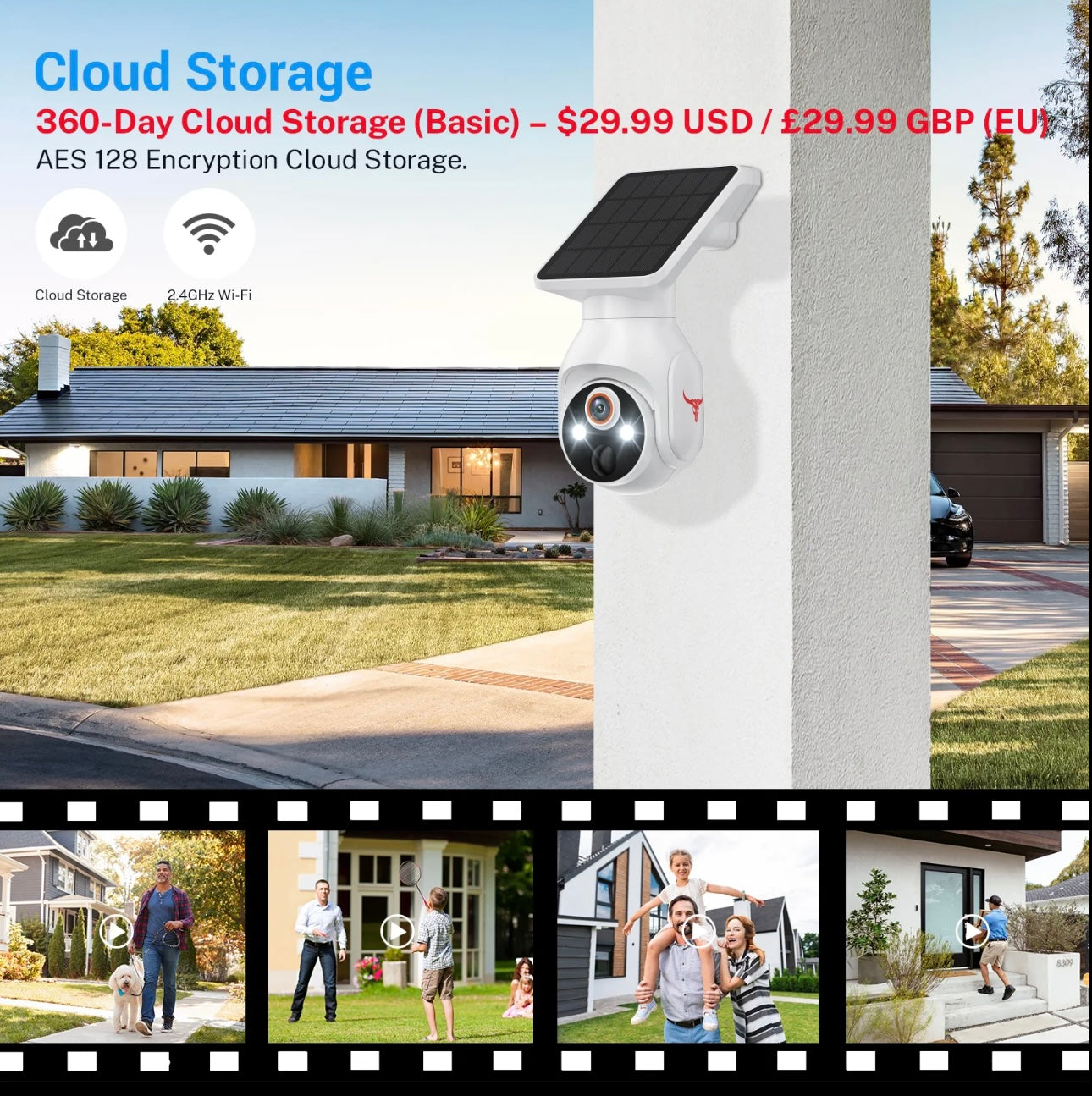Wireless Solar Security Camera with Remote Control, Night Vision & Human Detection